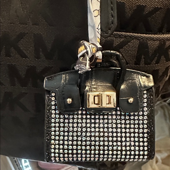 no Brand Handbags - Black Mini Rhinestone Studded Bag Charm With Strap.